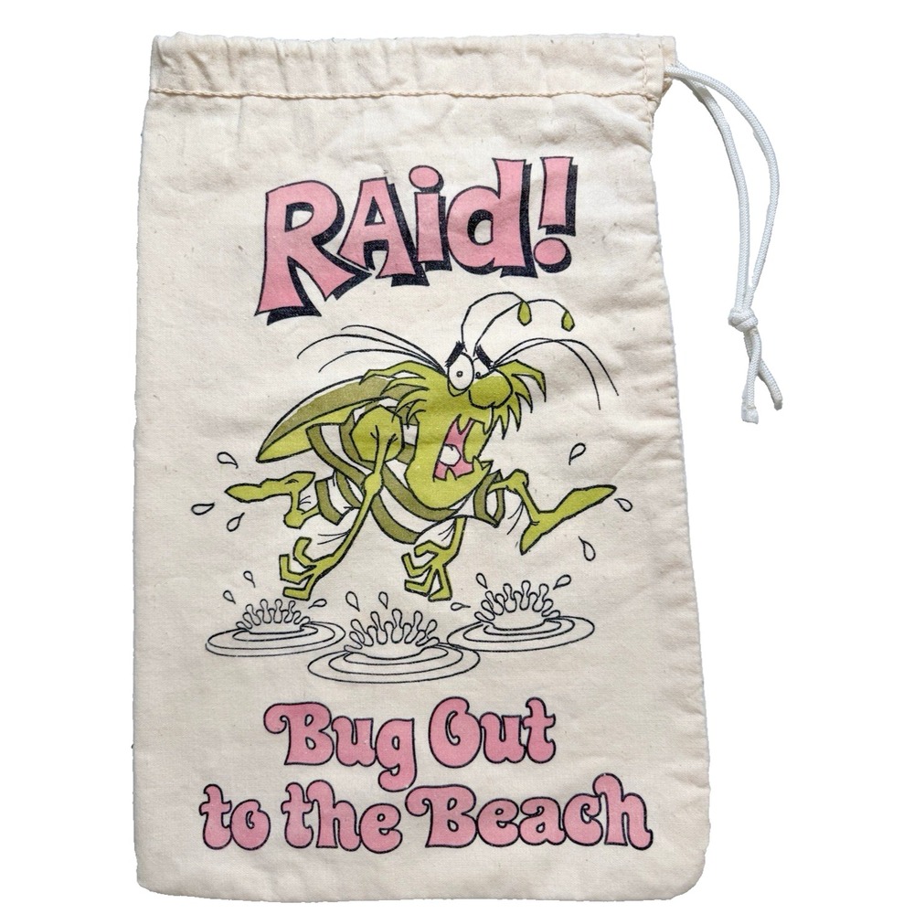 Vintage RAid! Bug Out to the Beach Drawstring Tote Bag Promo